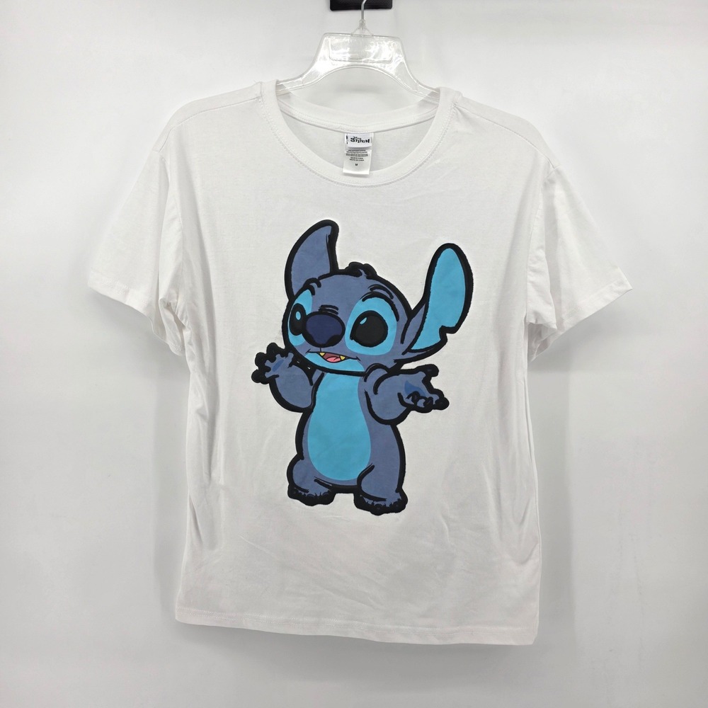 Disney Stitch Graphic T-Shirt White Medium Short Sleeve Crew Neck Cotton